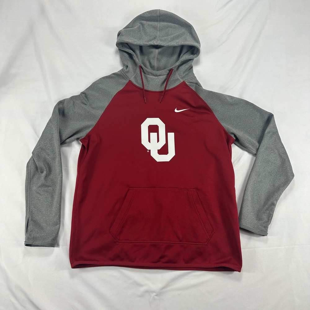 Nike Oklahoma Sooners Therma-FIT Hoodie‎ Mens Pullover Gray Red OU Logo